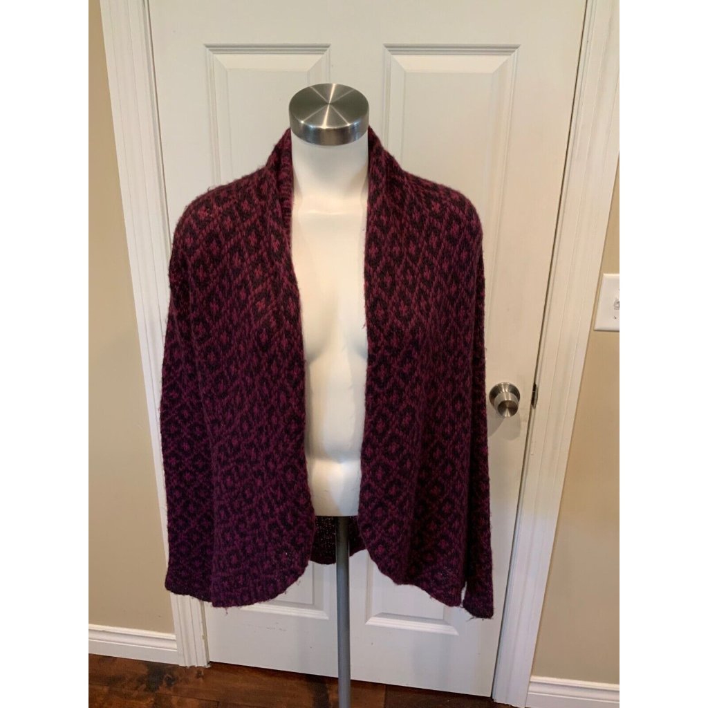 Wooden Ships Purple Knit Cardigan Sweater W/ Draped Open Front, Size S/M (Us)